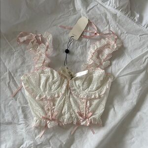 For Love And Lemons White and Pink Lace Bra